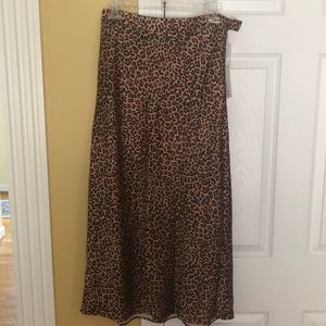 Something Navy Satin Cheetah Midi Skirt